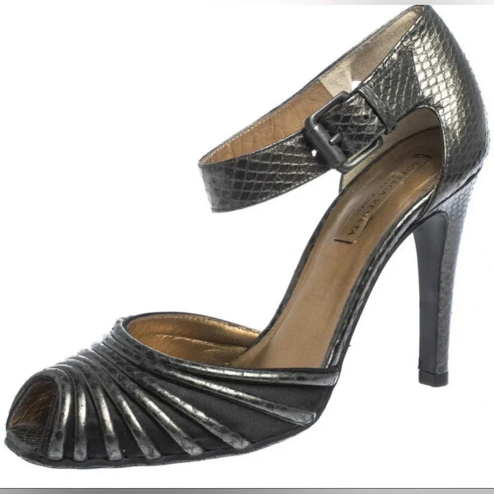Bottega Veneta Metallic Python Embossed Mary Jane Pumps